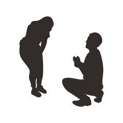 Romance Couple Silhouette. Isolated on White Background. Vector Illustration.