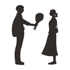 Romance Couple Silhouette. Isolated on White Background. Vector Illustration.