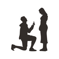 Romance Couple Silhouette. Isolated on White Background. Vector Illustration.