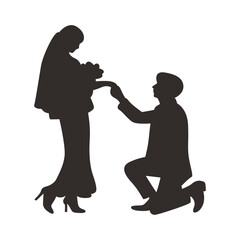 Romance Couple Silhouette. Isolated on White Background. Vector Illustration.