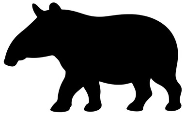 Silhouette of a Tapir Walking in Profile. Tropical Wildlife, Biodiversity, Endangered Species. Educational Materials, Animal