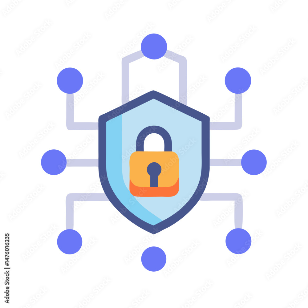 Aufkleber digital security shield with padlock on a network