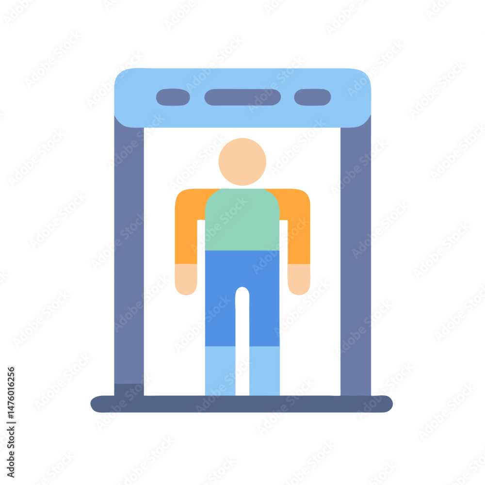 Poster security checkpoint with person inside using metal detector machine