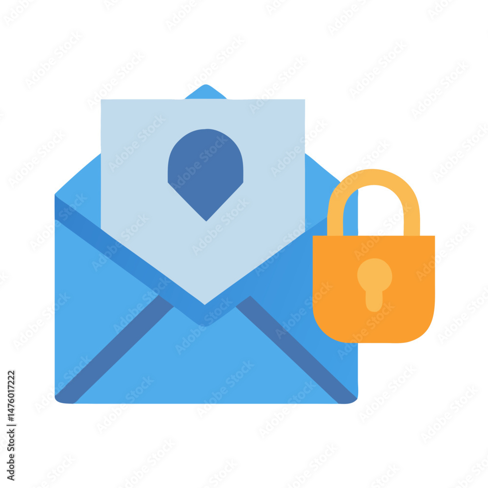 Poster blue envelope with secure message and gold padlock icon