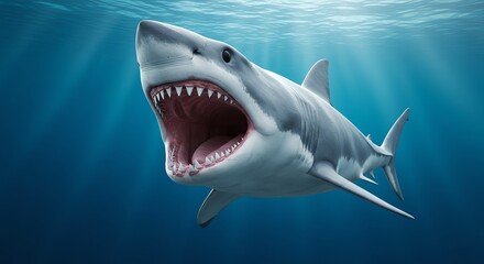 Shark with Open Mouth Under Water