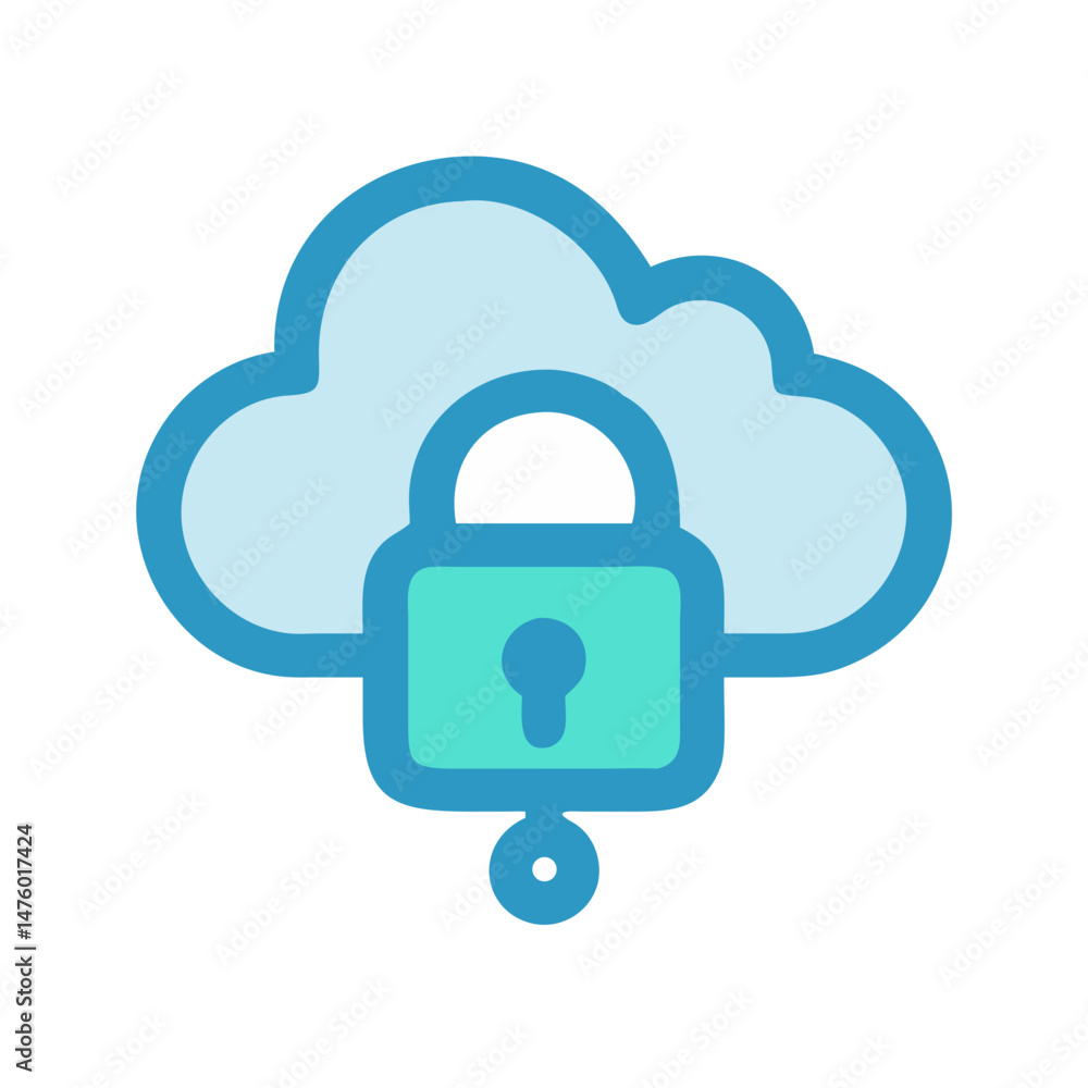 Poster cloud security icon depicting data protection with safe access