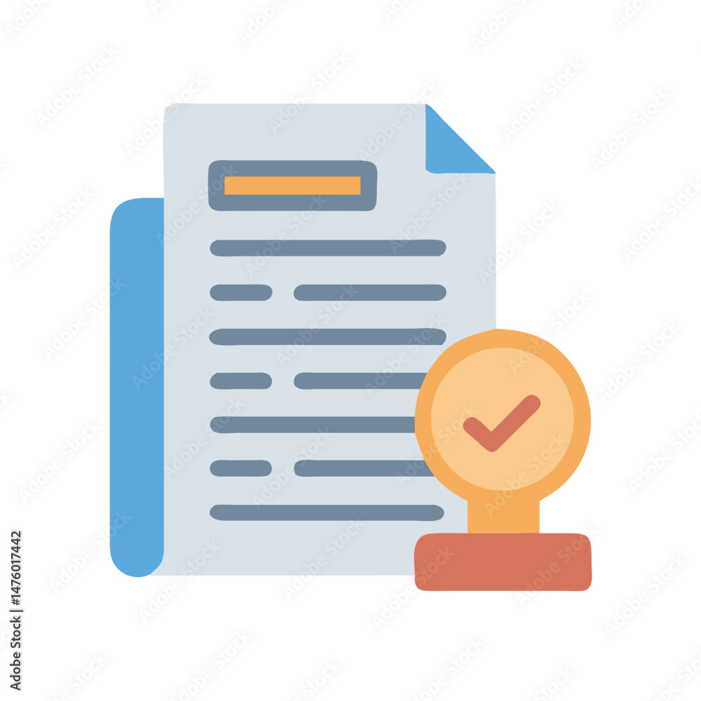 Poster document approved: file with stamp and check mark symbol