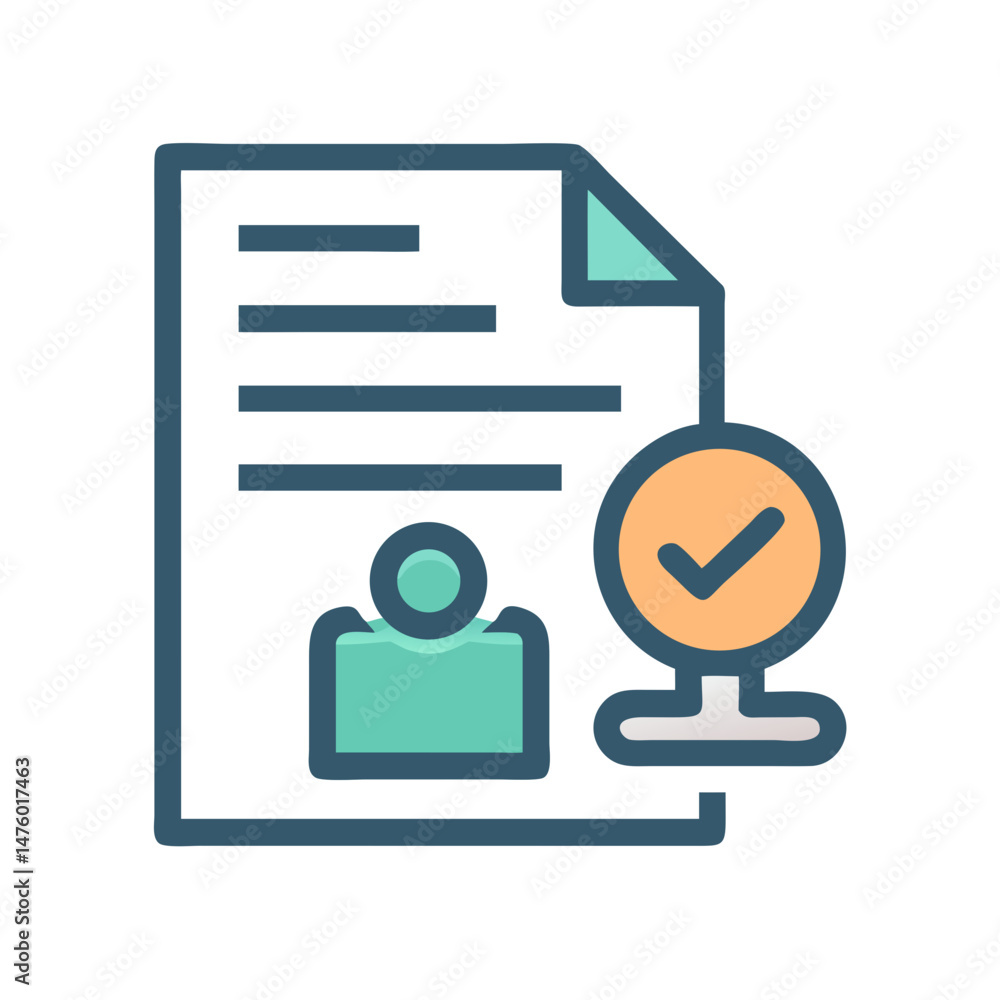 Poster document approved icon design with checkmark in flat style