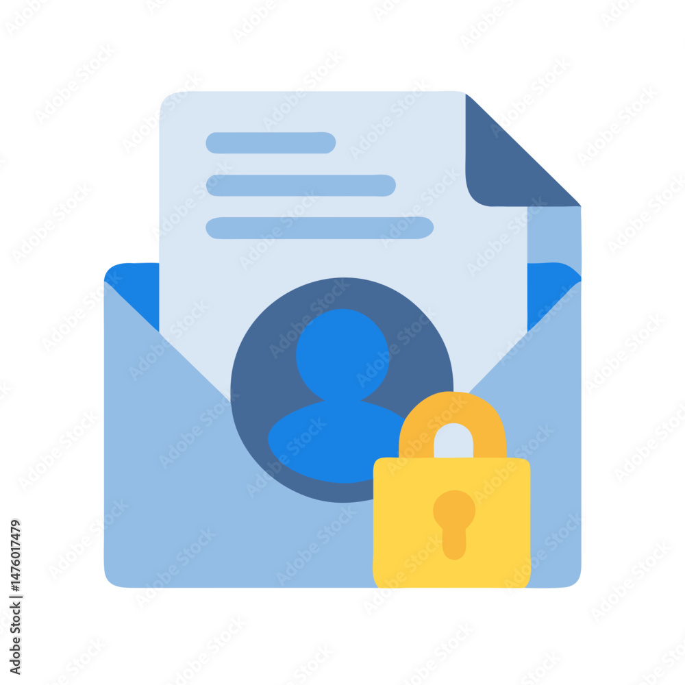 Poster secured personal data file within envelope and padlock illustration