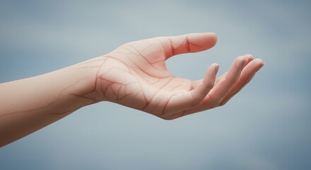 Open Human Hand on Sky Background