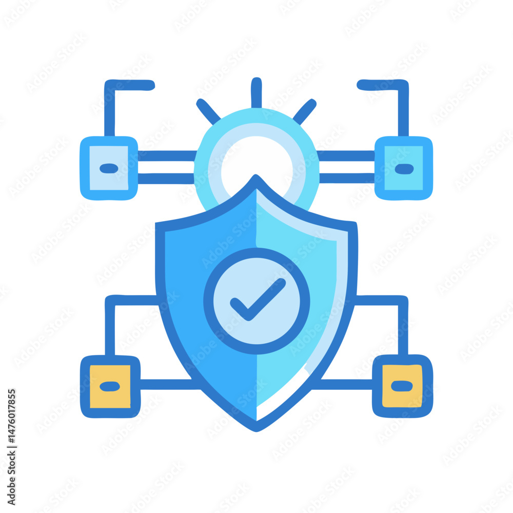 Poster secured network graphic with validated shield on black background