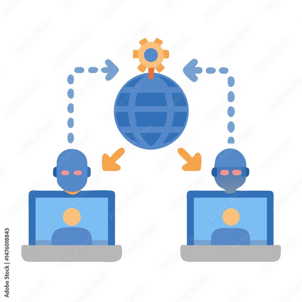 Poster global network connecting devices via internet with gear icon