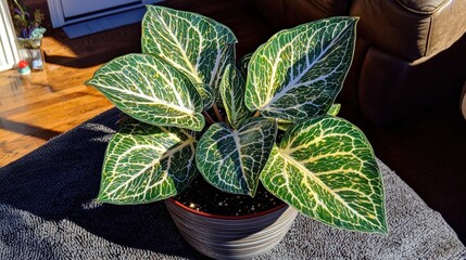 Obraz premium Indoor plant with striking patterned leaves.