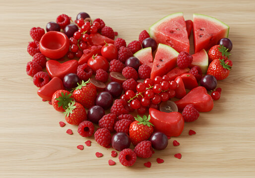 Heart shaped arrangement of red fruits - Powered by Adobe
