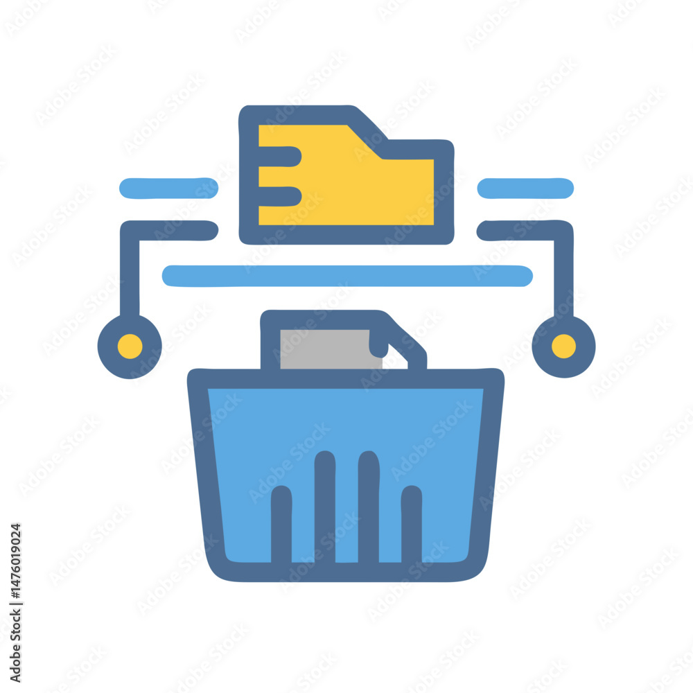 Poster file deletion and storage reorganization with connected graphic elements