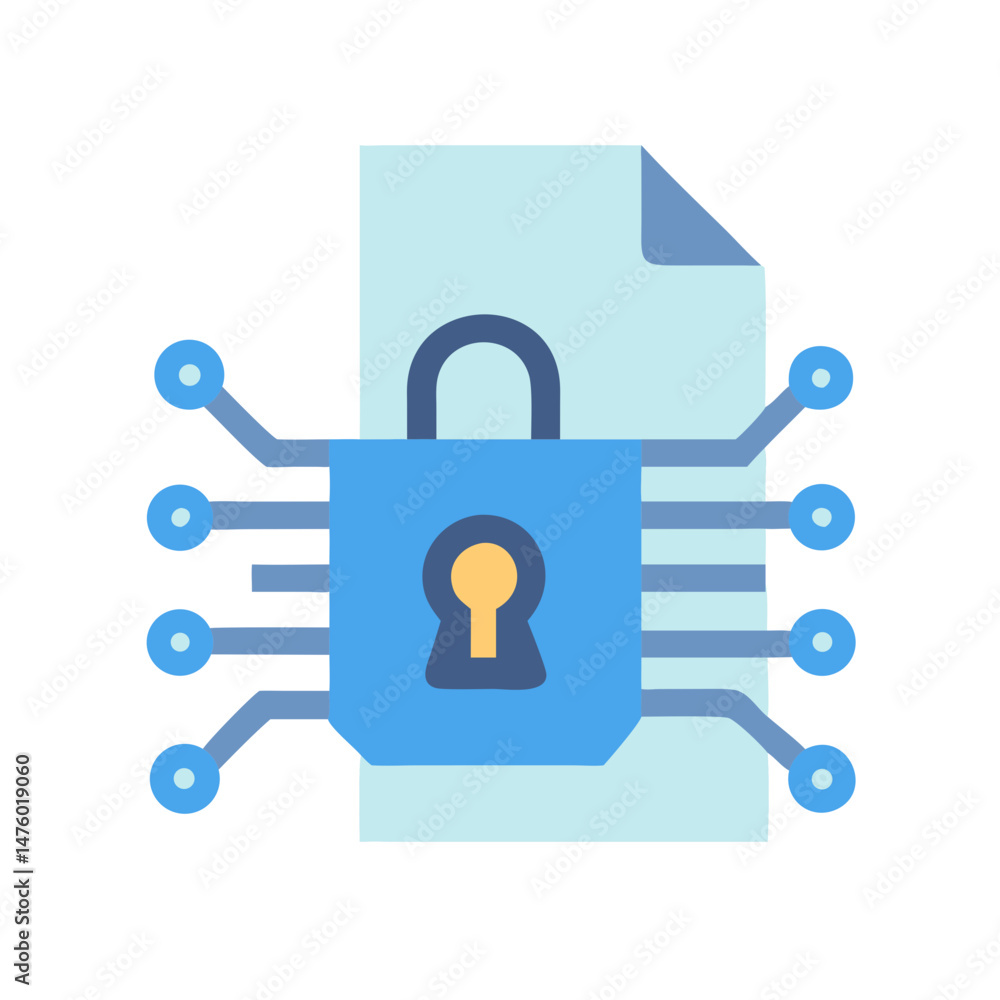 Poster digital document security concept with padlock and circuit board