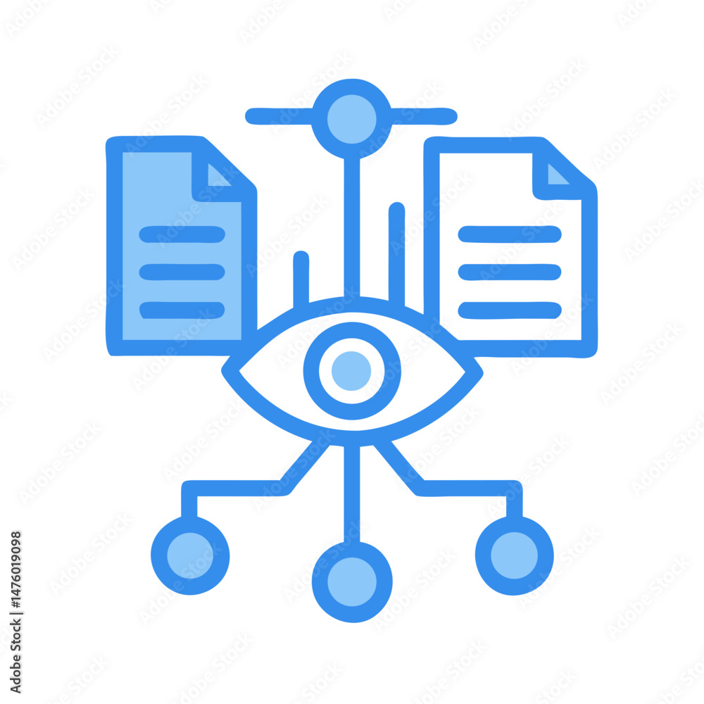 Poster data visualization with documents and eye on black background