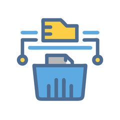 File deletion and storage reorganization with connected graphic elements