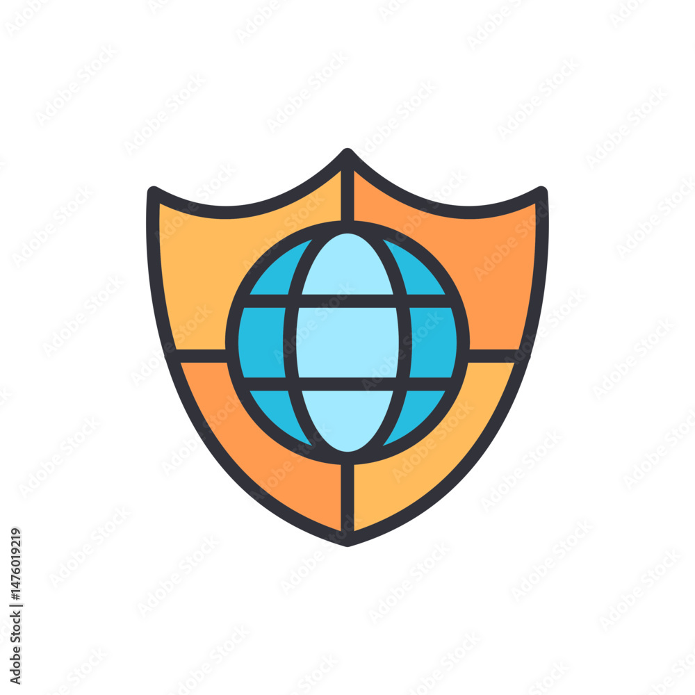 Poster internet security shield icon with globe symbol and secure connection
