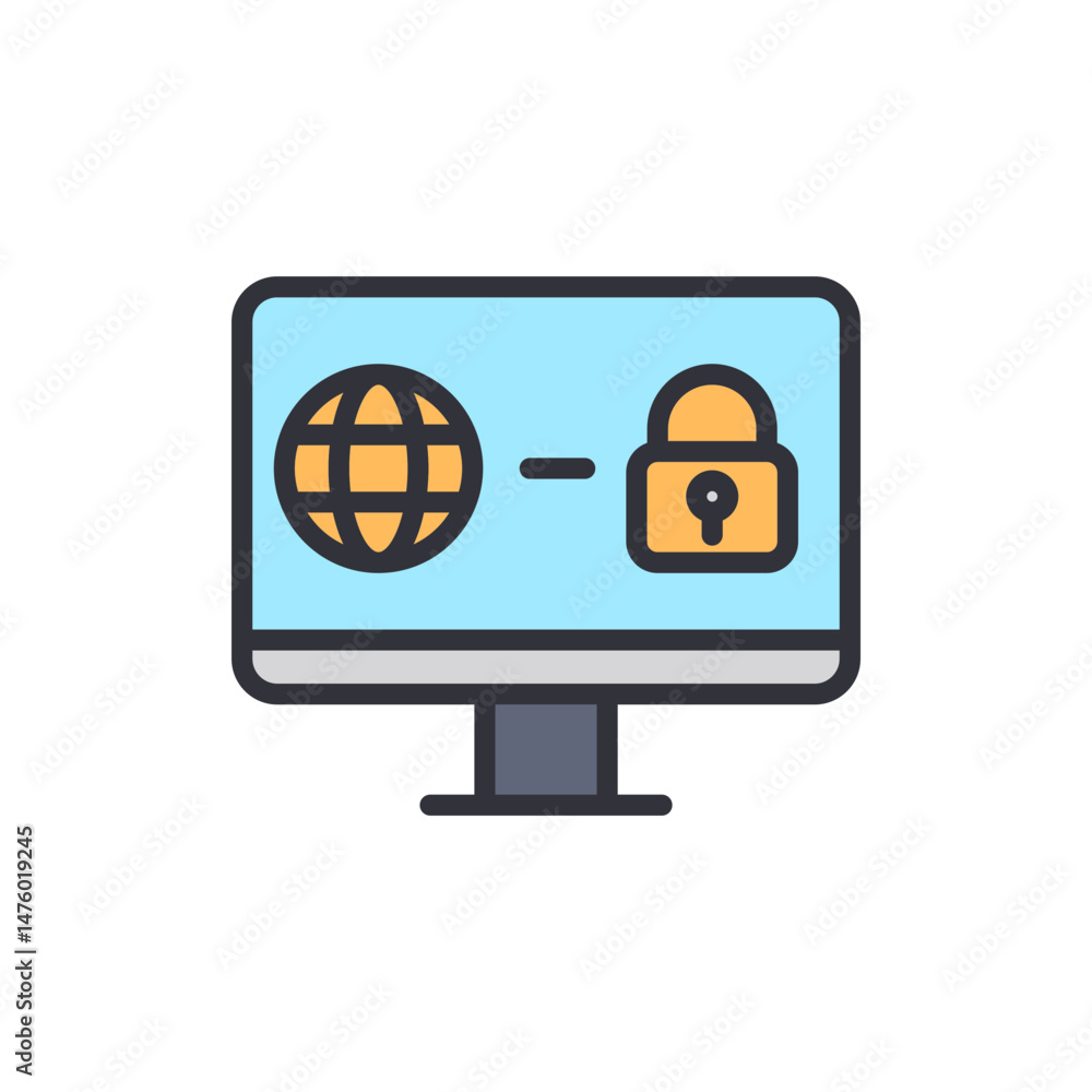 Poster secured network connection depicted on desktop monitor computer