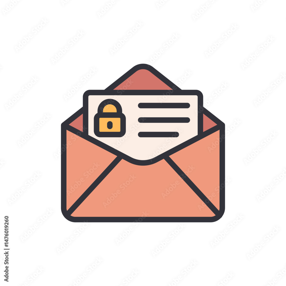 Aufkleber open envelope revealing document with padlock symbol for secure communication