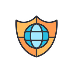 Internet Security Shield Icon With Globe Symbol And Secure Connection