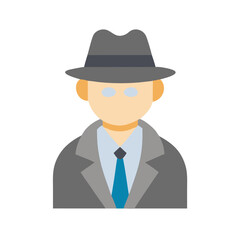 Stylized flat icon representing a man in a fedora