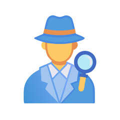 Detective character cartoon investigation concept with magnifying glass illustration