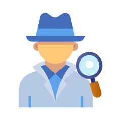 Flat detective illustration with magnifying glass on black background