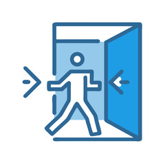 Stylized Icon Depicting a Person Walking Through a Door