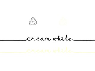Cream white color shade monoline text. Hand written one line continuous letter lettering word cream white banner. Line art cream white short phrases typography calligraphy.