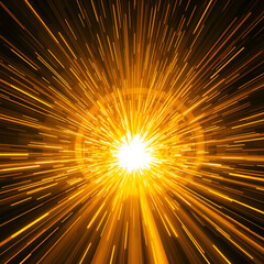 Obraz premium Golden light beams exploding into a tunnel, symbolizing speed, energy, motion, and transformation.