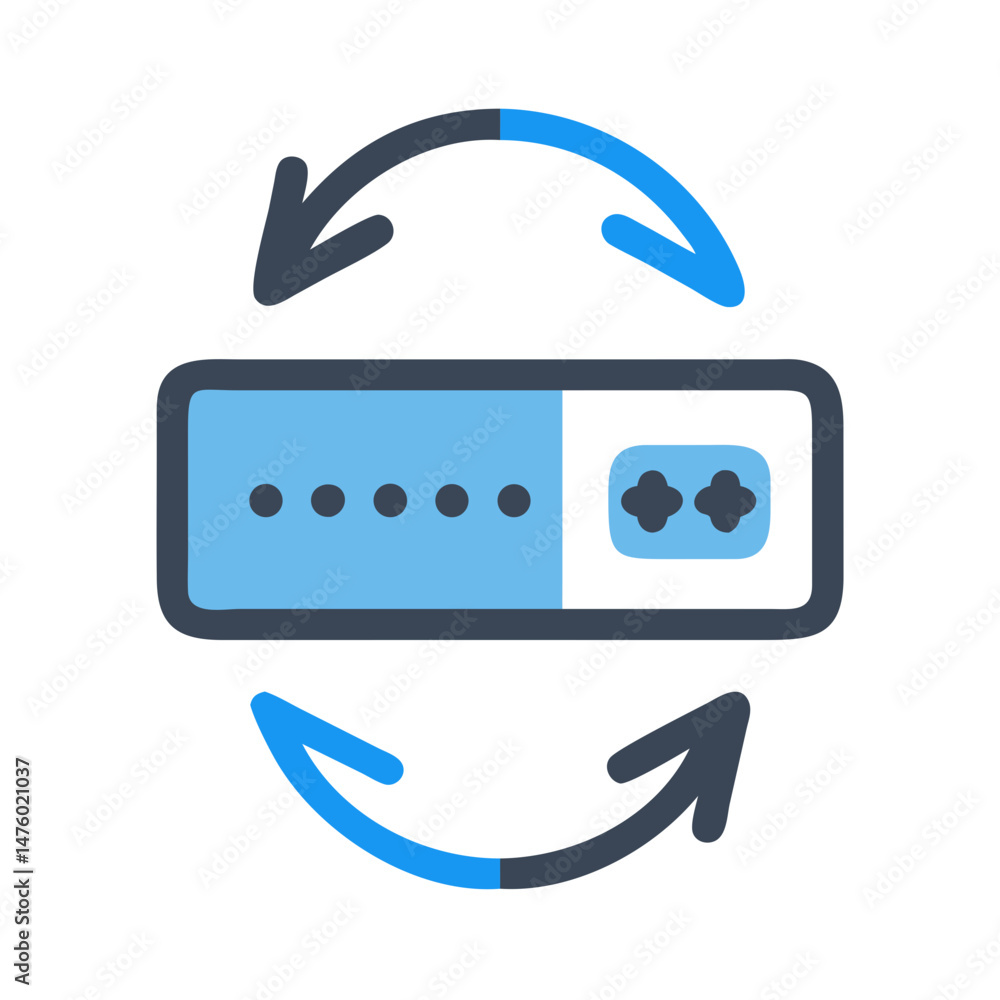 Poster password change icon with rotating arrows on black background