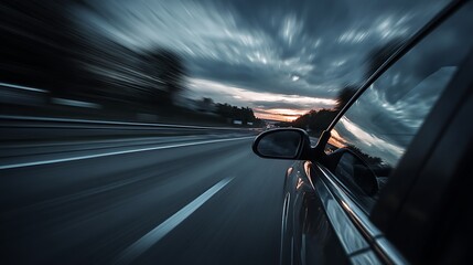 Car driving on highway, motion blur effect