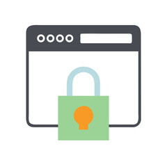 Website security: a padlock secures a browser window illustration