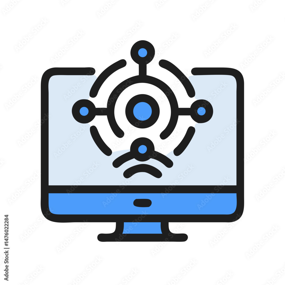 Poster computer network icon on monitor screen, connection concept
