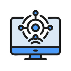 Computer network icon on monitor screen, connection concept