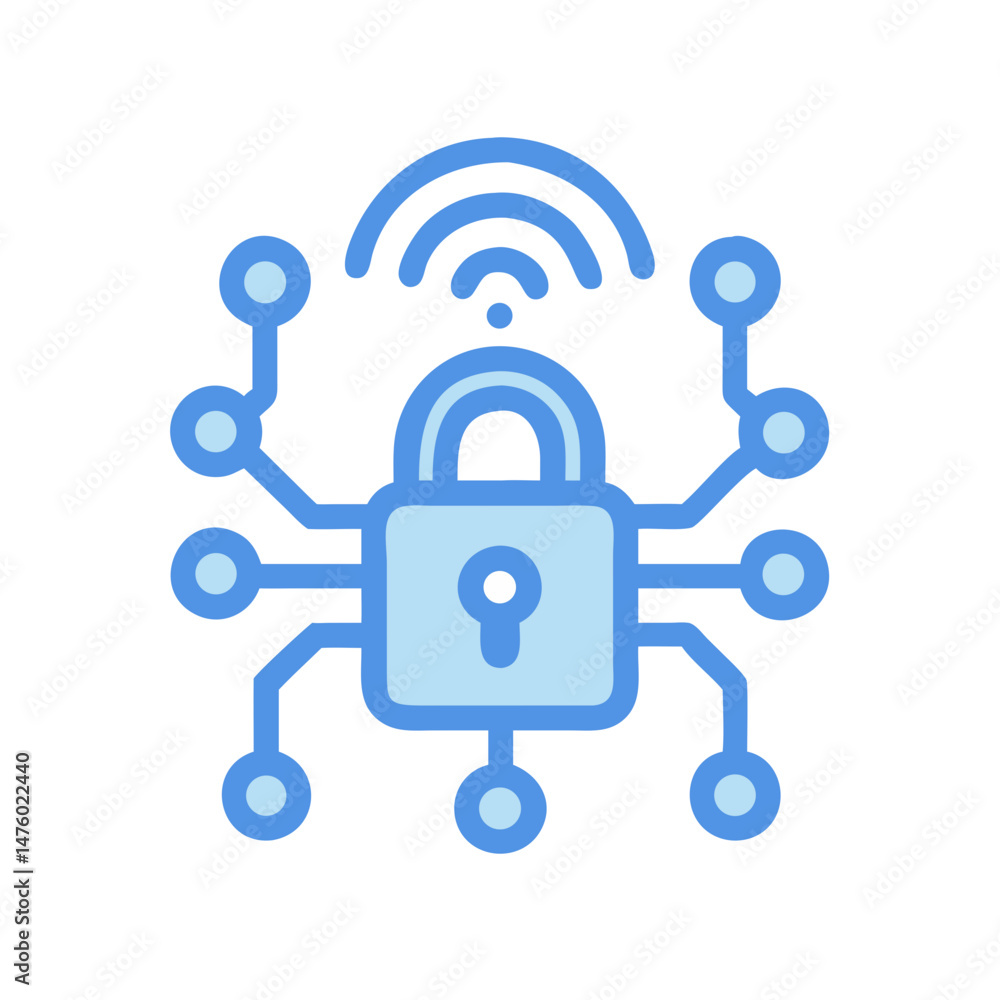 Poster cybersecurity padlock with digital circuit connections and wifi symbol
