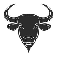 Bull head isolated on white background. Black and white vector illustration.