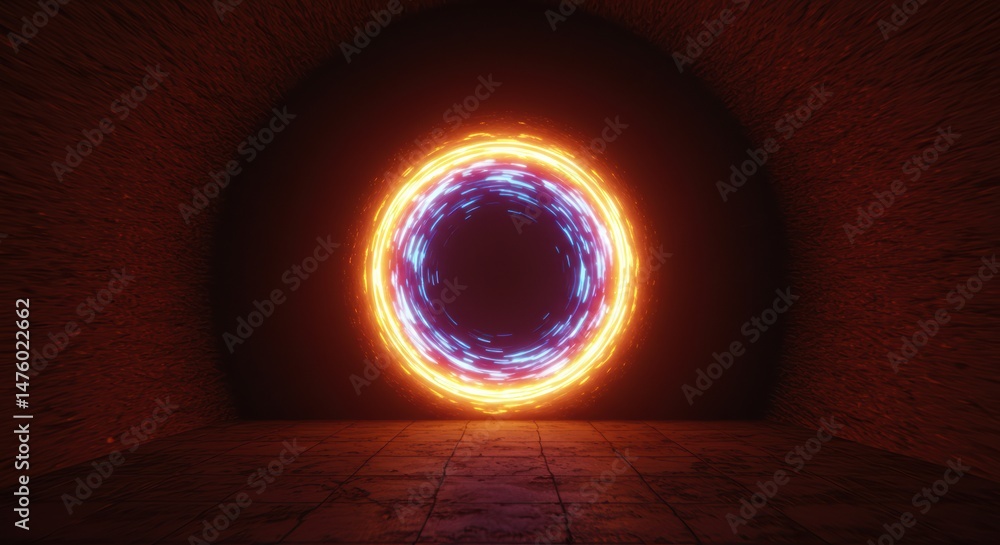 Poster mesmerizing portal of light: an enthralling glimpse into a vibrant and fiery dimension
