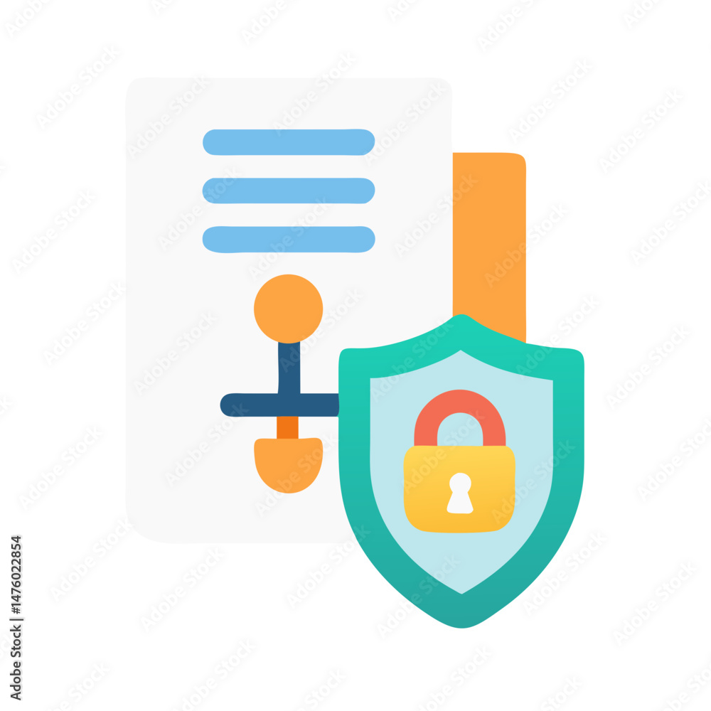 Poster data protection with shield and padlock concept on background