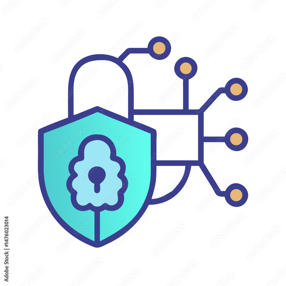 Poster shield and digital network node symbolizing cybersecurity protection