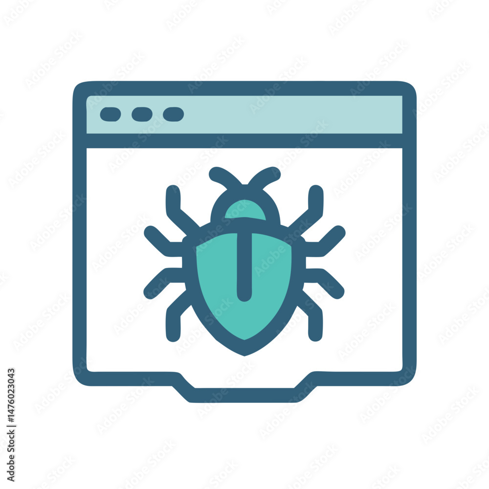 Poster bug on computer screen, software vulnerability graphic illustration