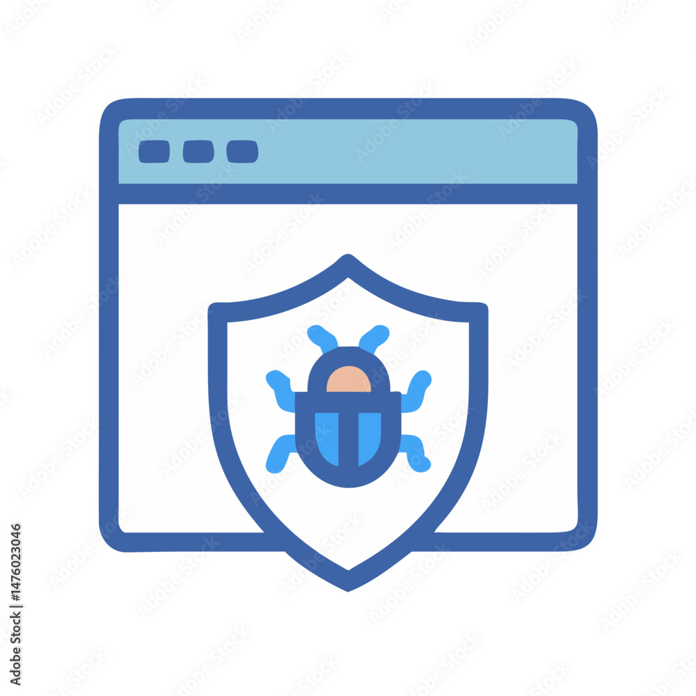 Poster website with security shield and bug vector illustration