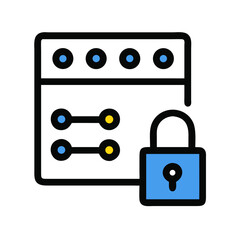 Data server with locked padlock security vector illustration