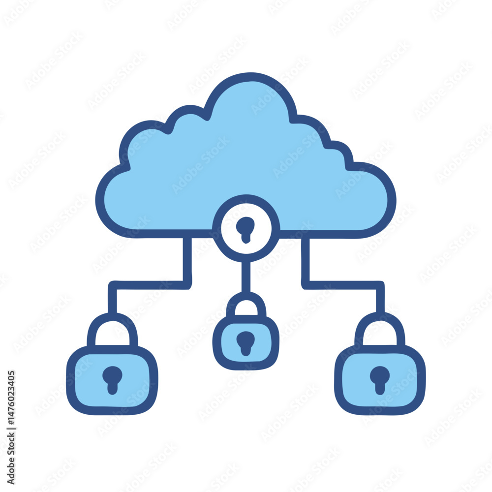 Poster cloud security network with lock icons on black background