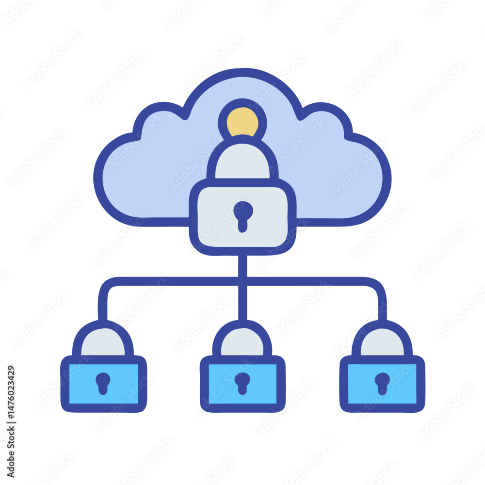 Poster secure cloud network with connected padlocks on black background