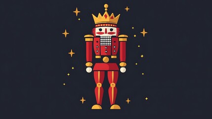 Minimalist nutcracker icon in bold red and gold with a structured regal outline