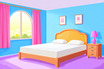 bedroom with a bed and a window with a view of the sunset