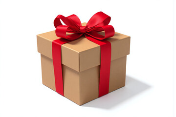 brown gift box with a red bow on top